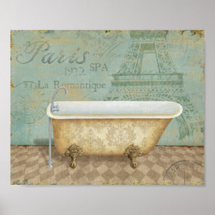 Vintage Brown Fransk Bathtub Poster