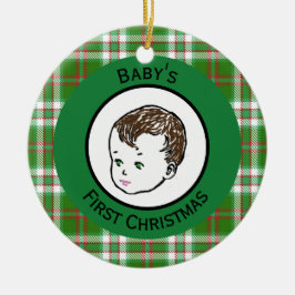 Vintage Brown Hair Baby Första jul Julgransprydnad Keramik