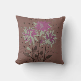 Vintage Brown Lila Blommigt Kudde