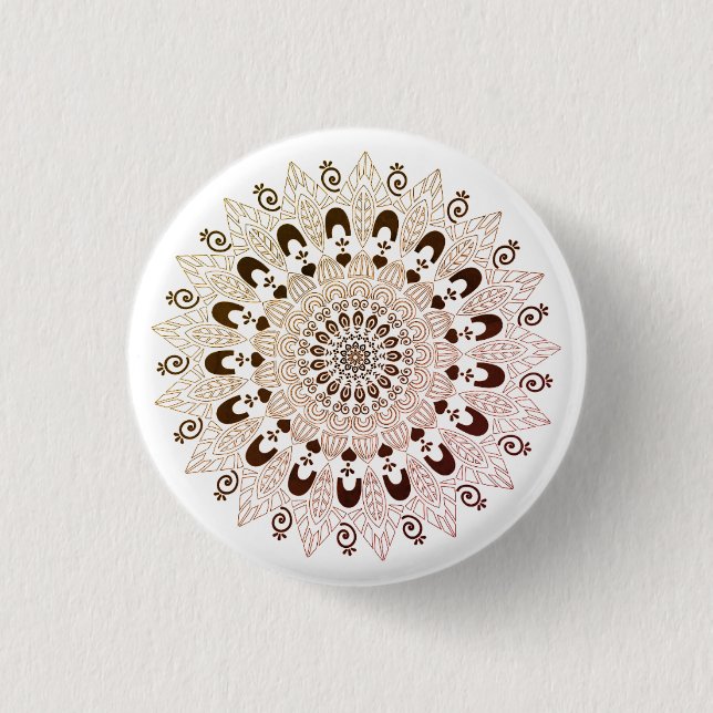 Vintage Brown Mandala-blomma Knapp (Framsida)