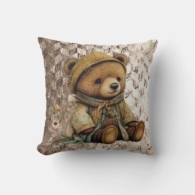 Vintage Brown-Nalle Kudde (Framsida)