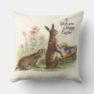 Vintage Brown Påsk Rabbits Eggs i Basket, ZSSG Kudde