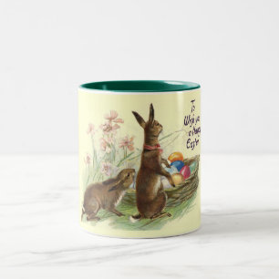 Vintage Brown Påsk Rabbits Eggs i Basket, ZSSG Två-Tonad Mugg