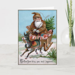 Vintage Brown Robed Santa Helgdag Card Helgkort