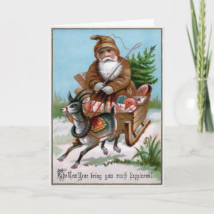Vintage Brown Robed Santa Helgdag Card Helgkort