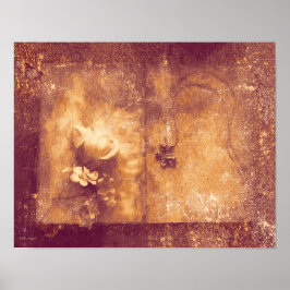 Vintage Brown Sepia Blommigt Old Antique Struktur Poster