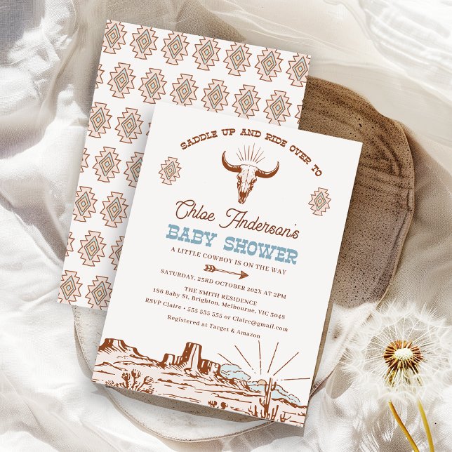 Vintage Brown Tribal Western Rodeo Baby Shower Inbjudningar (Cowboy Baby Shower Invitation Invitation, Western Themed, Rodeo Wild West Boys  Boho Tribal )