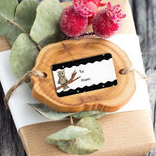 Vintage Brown Uggla Necklace Crescent Måne Stars Adressetikett