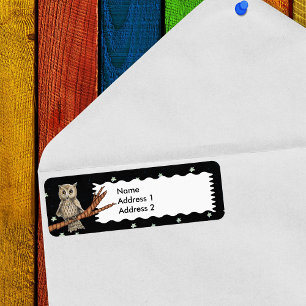 Vintage Brown Uggla Necklace Crescent Måne Stars Returadress Etikett