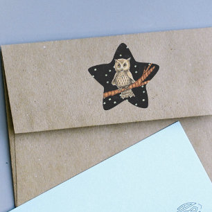 Vintage Brown Uggla Necklace Crescent Måne Stars Stjärnformat Klistermärke