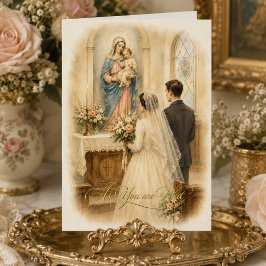 Vintage Brud och Brudgum Katolska Marias Altar Kort