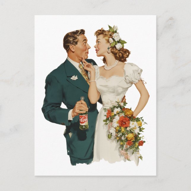Vintage brudpar romantisk stund vykort (Framsida)