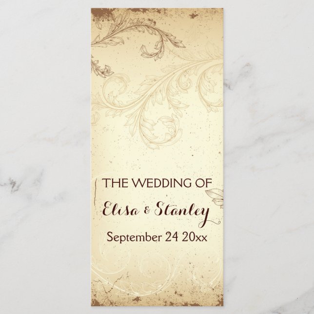 Vintage brun, beige rulla löv bröllopsprogram program (Framsida)