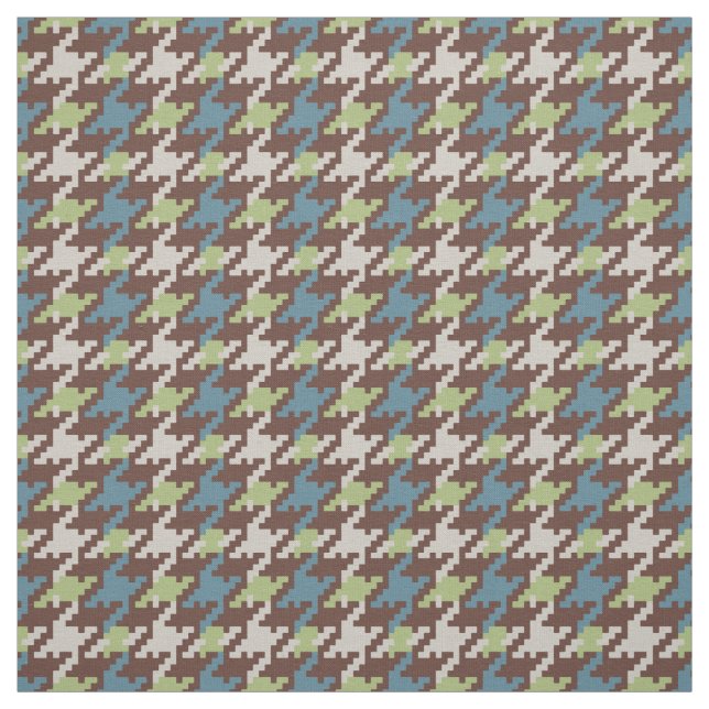 Vintage brun blå grönt houndstooth mönster tyg (Provkarta)