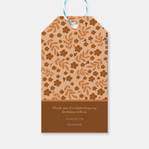 Vintage Brun Blommig Mönsterpresentetikett Presentetikett