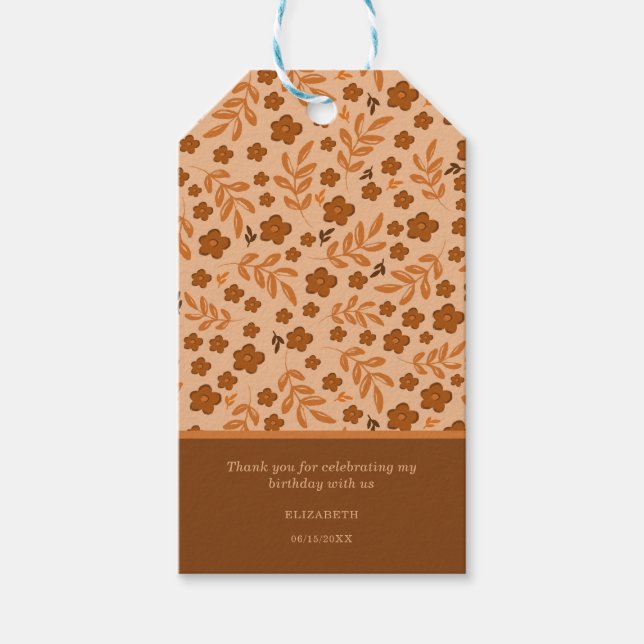 Vintage Brun Blommig Mönsterpresentetikett Presentetikett (Framsidan)