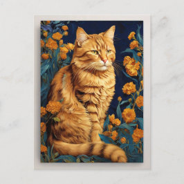Vintage Brun Katt Botanisk Blå Porträtt Van Gogh Vykort