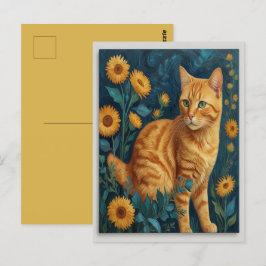 Vintage Brun Katt Botanisk Blå Porträtt Van Gogh Vykort
