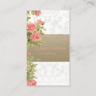Vintage Brun Kraftpapper, Spets, Rosor Visitkort