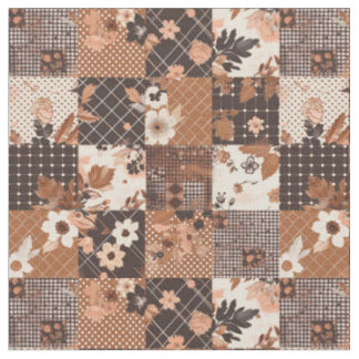 Vintage Brun Lappteknik Cottagecore Quilt Tyg