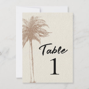 Vintage Brun Palmtre Strand Bröllops Bord Nummer Inbjudningar