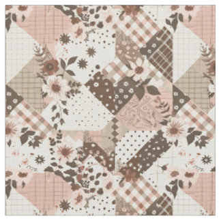 Vintage Brun Rosa Cottagecore Farmhouse Quilt Tyg