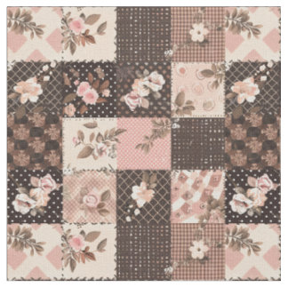 Vintage Brun Rosa Cottagecore Farmhouse Quilt Tyg