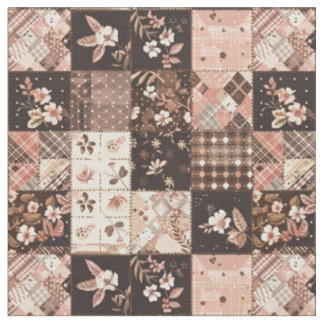 Vintage Brun Rosa Cottagecore Farmhouse Quilt Tyg