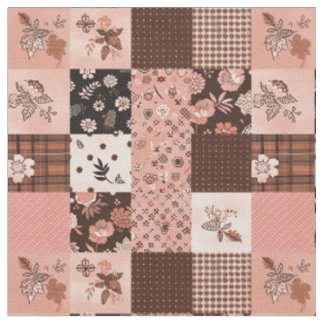 Vintage Brun Rosa Cottagecore Farmhouse Quilt Tyg