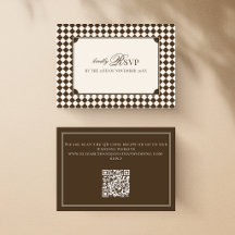 Vintage Brun Rutigt Bröllop med QR-kod