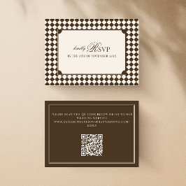 Vintage Brun Rutigt Bröllop med QR-kod OSA Kort