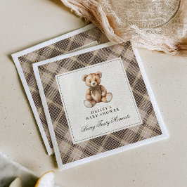Vintage Brun Rutmönstrad Teddybjörn Bebis Shower Pappersservett