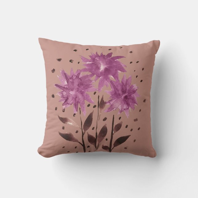 Vintage Brun Violett Blommig Kudde (Framsida)