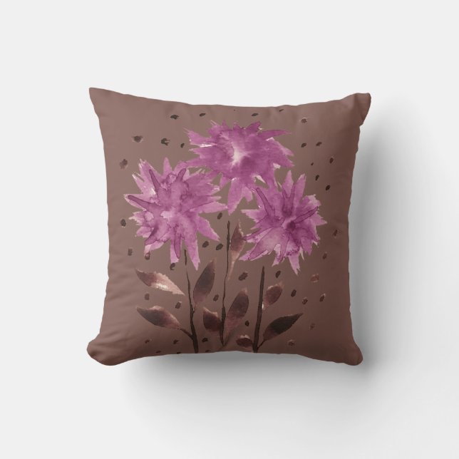 Vintage Brun Violett Blommig Kudde (Framsida)
