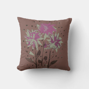 Vintage Brun Violett Blommig Kudde
