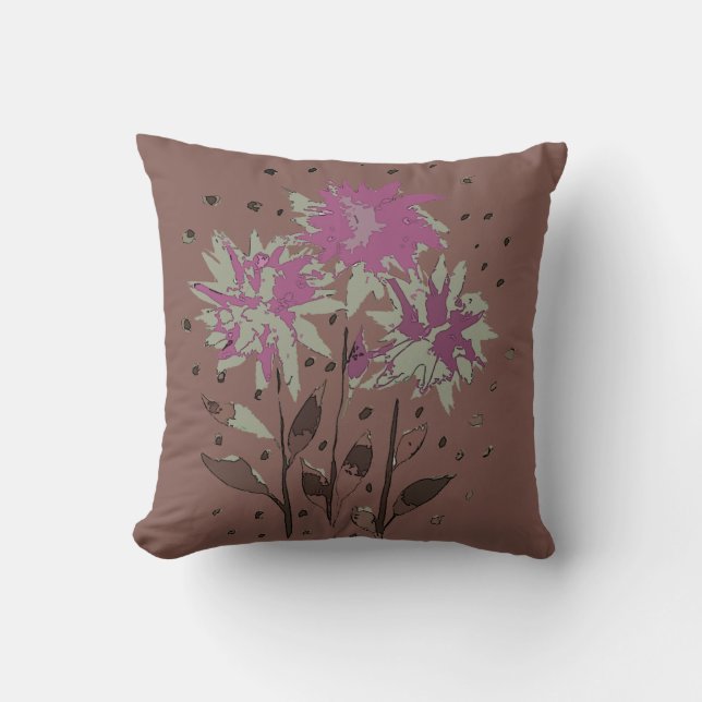 Vintage Brun Violett Blommig Kudde (Framsida)