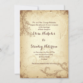 Vintage brunbeige rulla löv bröllopsinbjudan inbjudningar