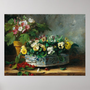 Vintage Brunel-Neuville Pansies och Primroses Poster
