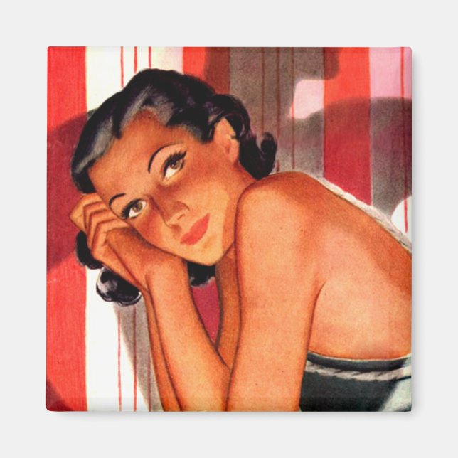 Vintage Brunette Beauty Pinup Magnet (Framsidan)