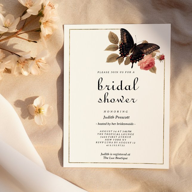 Vintage brunt guld rosa fjäril Bröllopsdusch  Inbjudningar (Vintage brown gold pink butterfly Bridal Shower )