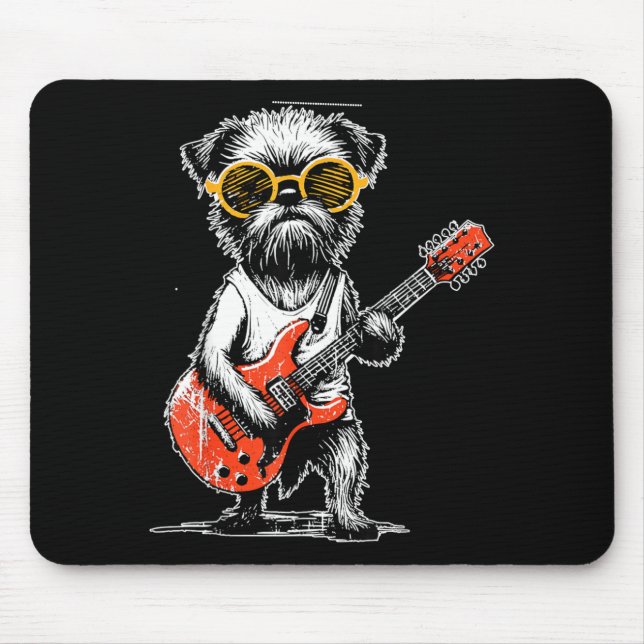 Vintage Brussels Griffon spelar gitarr rockmusik Musmatta (Framsidan)