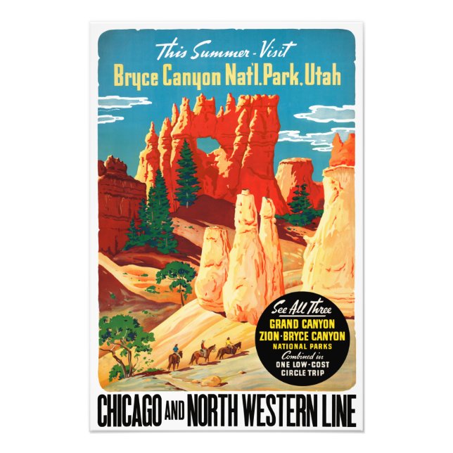 Vintage Bryce Canyon nationalpark Utah Travel Pos Fototryck (Framsidan)