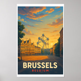 Vintage Bryssel Belgien Reseskylt Poster