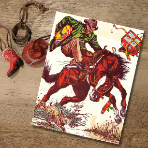 Vintage Bucking Bronco jul Cowboy Julkort