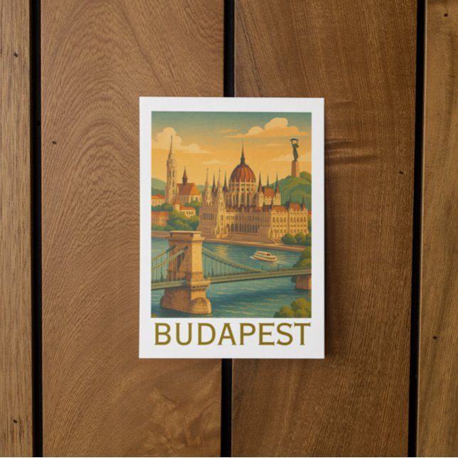 Vintage Budapest Hungary Travel Art Print Vykort (Vintage Budapest Hungary Travel Art Print Postcard)