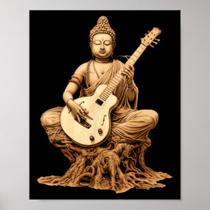 Vintage Buddha spelar gitarr Yoga Buddhist Yogi M Poster