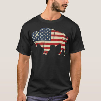 Vintage Buffalo Amerikansk Flagga Usa Bison Älskar T Shirt