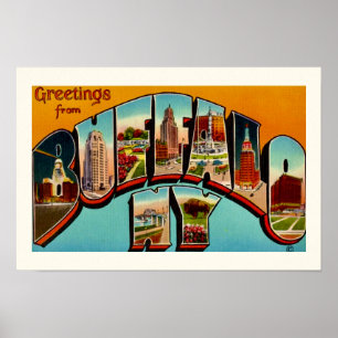 Vintage Buffalo New York vykortstryck Poster