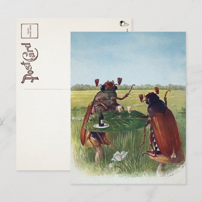 Vintage Bug Wine Party vykort  (Fram/baksida)