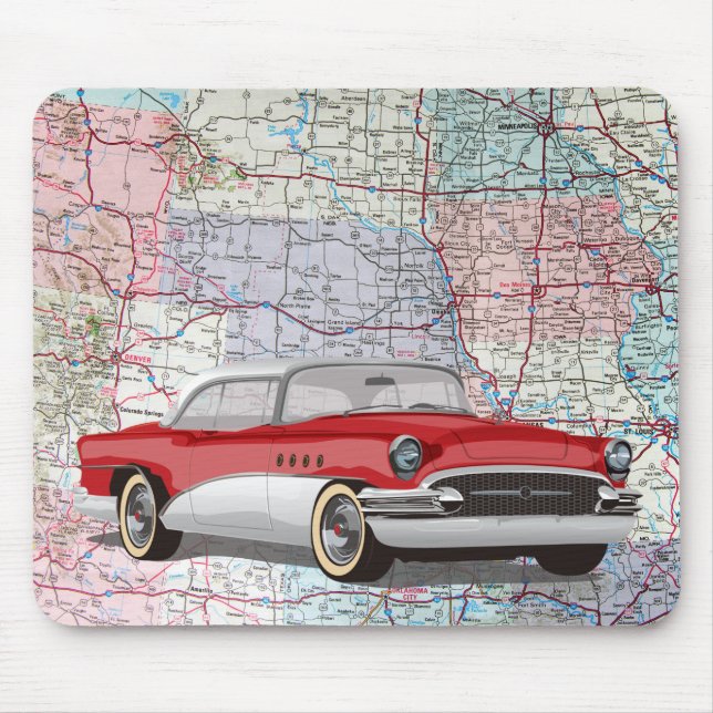Vintage Buick på Road Karta Musmatta (Framsidan)